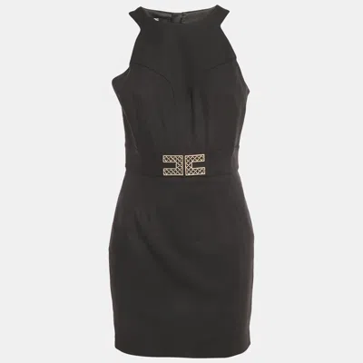 Pre-owned Elisabetta Franchi Black Jersey Logo Detail Mini Dress M