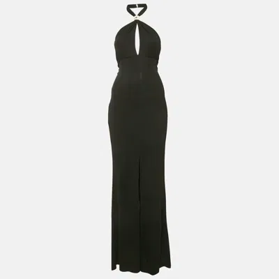 Pre-owned Elisabetta Franchi Black Jersey Logo Embellished Maxi Dress S
