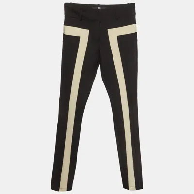 Pre-owned Elisabetta Franchi Black Jersey Stripe Detail Fitted Trousers S