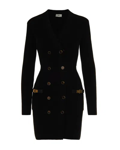 Elisabetta Franchi Mini Abito In Maglia Con Decorazioni Gioiello Nero In Black