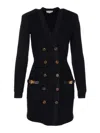 Elisabetta Franchi Textured Knit Black Midi Dress With Double-breasted Design In Black