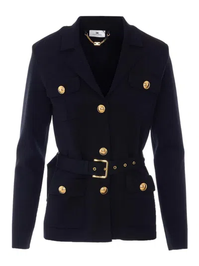 Elisabetta Franchi Tailored Gold Accent Viscose Blend Jacket In Black