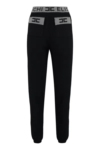 Elisabetta Franchi Black Knit Joggers Pants With Contrasting Intarsia For Women Fw23