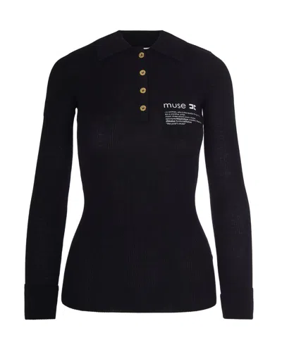 ELISABETTA FRANCHI BLACK KNIT POLO WITH LETTERING DETAIL