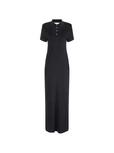 Elisabetta Franchi Black Knit Ss Maxi Dress Gold Buttons