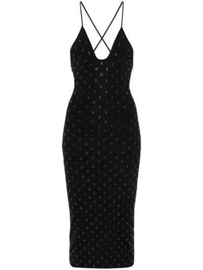 Elisabetta Franchi Rhinestone-logo Midi Dress In Black