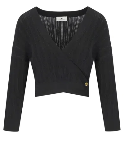 ELISABETTA FRANCHI ELISABETTA FRANCHI BLACK KNITTED TOP WITH V-NECK
