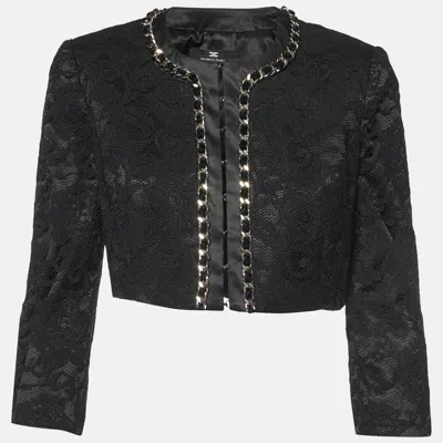 Pre-owned Elisabetta Franchi Black Lace Chain Detail Crop Jacket M