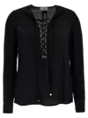 Elisabetta Franchi Black Georgette Blouse With Laces In Black