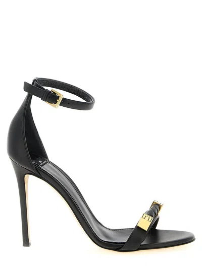 Elisabetta Franchi Black Leather Sandals With Woven Front Strap