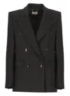 Elisabetta Franchi Black Linen Blend Blazer In Black