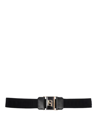 ELISABETTA FRANCHI BLACK LOGO BELT