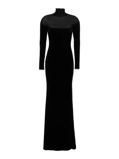 Elisabetta Franchi Black Long Dress With High Neck And Chain Detail On The Cuffs In Tech Fabric Stretch Woman