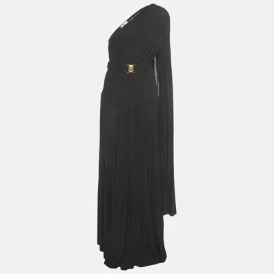 Pre-owned Elisabetta Franchi Black Lurex -jersey One Shoulder Pleated Maxi Dress M
