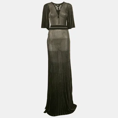 Pre-owned Elisabetta Franchi Black Lurex Knit Lace-up Detail Maxi Dress M