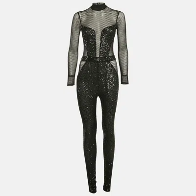 Pre-owned Elisabetta Franchi Black Mesh And Sequin Sheer Jumpsuit S