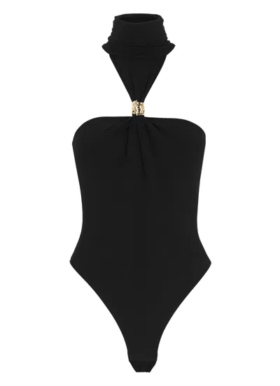 Elisabetta Franchi Black Metal Detail Viscose Bodysuit