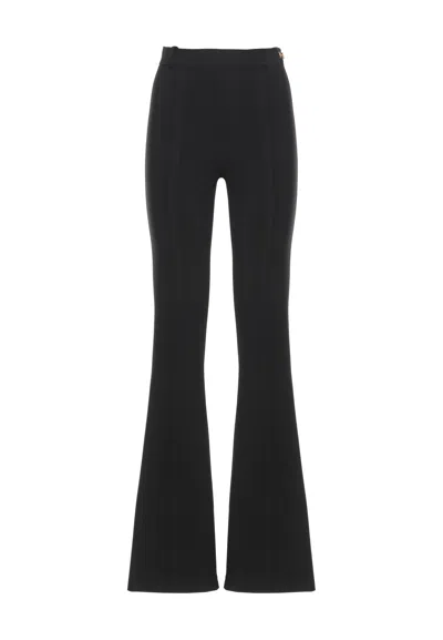 Elisabetta Franchi Black Metal Logo Straight-leg Pants