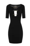 Elisabetta Franchi Shiny Viscose Minidress With Twin Buttons In Black