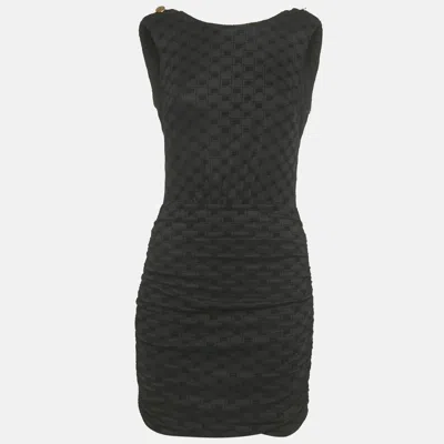 Pre-owned Elisabetta Franchi Black Monogram Jersey Chain Detail Mini Dress M