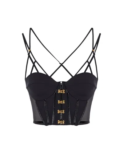 ELISABETTA FRANCHI BLACK NEOPRENE CORSET DETAIL TOP