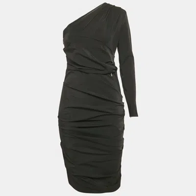 Pre-owned Elisabetta Franchi Black Nylon Draped One-shoulder Midi Dress M