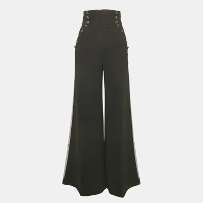 Pre-owned Elisabetta Franchi Black Organza Trim Crepe Flared High Rise Pants M