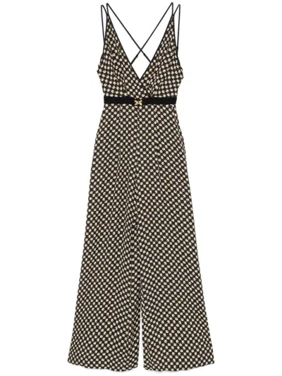 ELISABETTA FRANCHI ELISABETTA FRANCHI BLACK PATTERN JUMPSUIT WITH REAR CROSSOVER NECK