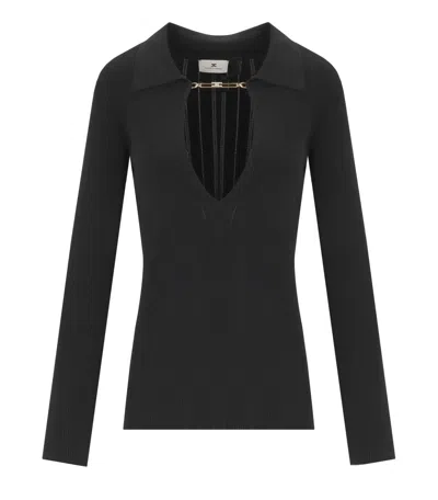 ELISABETTA FRANCHI BLACK POLO SWEATER