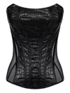 Elisabetta Franchi Bustier Top With Crocodile Texture And Sheer Panels In Black