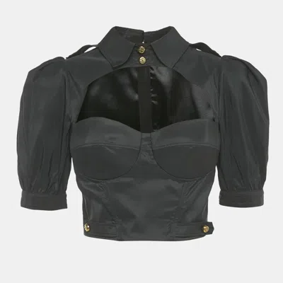 Pre-owned Elisabetta Franchi Black Polyester Bustier Crop Top M