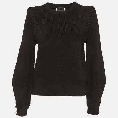 Elisabetta Franchi Black Rib Knit Braided Trim Sweater