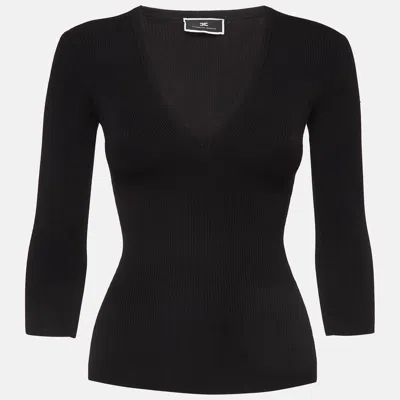 Pre-owned Elisabetta Franchi Black Rib Knit Jumper Top S