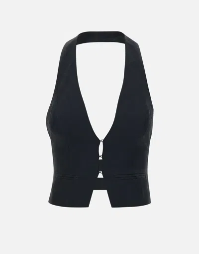 Elisabetta Franchi Black Satin Gilet With Pockets