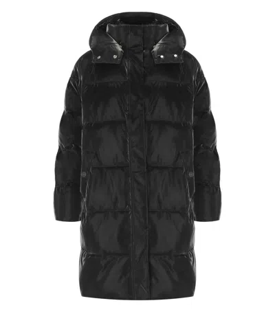 Elisabetta Franchi Black Satin Hooded Padded Coat