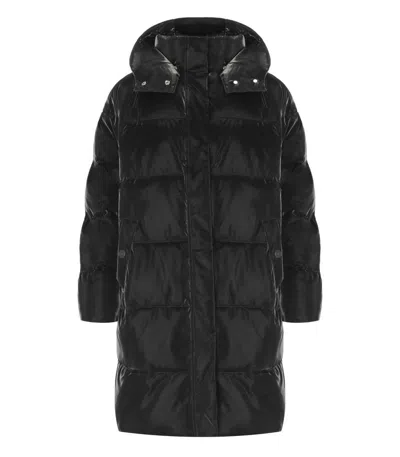 Elisabetta Franchi Black Satin Hooded Padded Coat