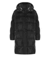 Elisabetta Franchi Black Satin Hooded Padded Coat In Black