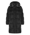Elisabetta Franchi Black Satin Hooded Padded Coat In Black