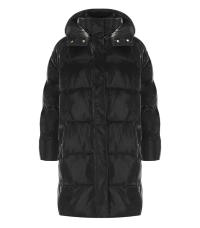 ELISABETTA FRANCHI BLACK SATIN HOODED PADDED COAT