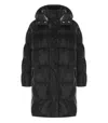 Elisabetta Franchi Black Satin Hooded Padded Coat In Black