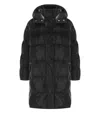 Elisabetta Franchi Black Satin Hooded Padded Coat In Black