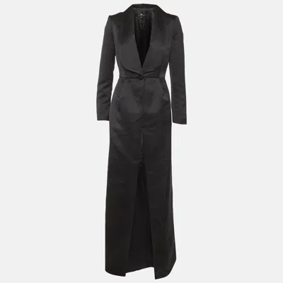 Elisabetta Franchi Black Satin Shawl Collar Long Coat