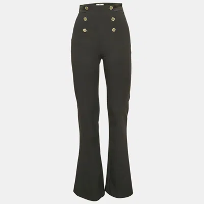 Pre-owned Elisabetta Franchi Black Satin Trim Stretch Crepe Bell Bottom Pants S