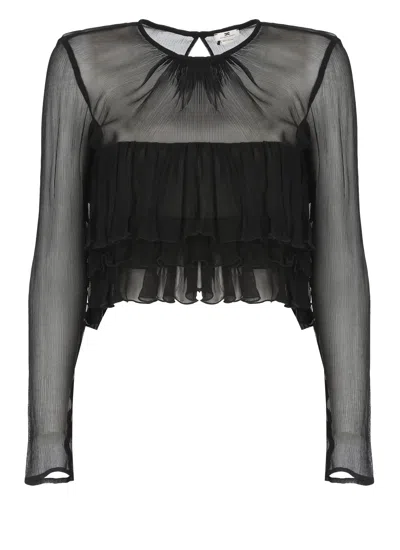 Elisabetta Franchi Black Semi-transparent Ruffle Blouse