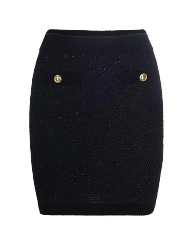 ELISABETTA FRANCHI BLACK SEQUINED KNIT SKIRT