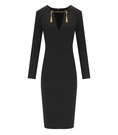 ELISABETTA FRANCHI BLACK SHEAT DRESS WITH TASSELS
