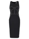 Elisabetta Franchi Fitted Midi Dress With Structured Bodice In Black