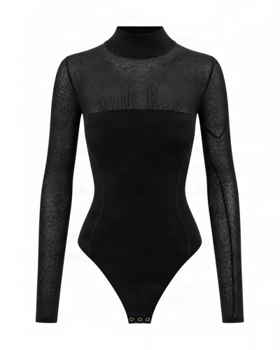 Elisabetta Franchi Black Sheer Insert High-neck Viscose-blend Bodysuit