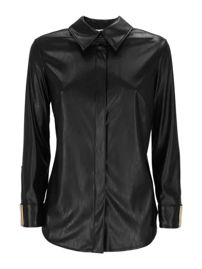 Elisabetta Franchi Black Shirt With Classic Collar And Metallic Gold Accents