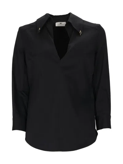 Elisabetta Franchi Black Shirt With Deep V-neckline And Metallic Embellishments